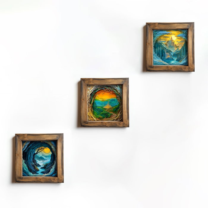 Wallity Conjunto de 3 Pinturas Decorativas en MDF con Marco